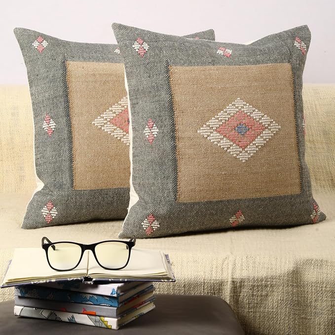 Trade Star Throw Pillow Covers Handwoven Pillowcase Set of 2 Cotton Cushion Covers Designer Pillow Shams Handloomed Rug Decorative Cushion case 18x18 Inches