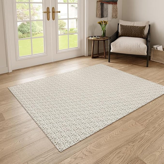 Collive Area Rugs 4x6, Farmhouse Machine Washable Living Room Rug Boho Woven Cotton Bedroom Rugs, Tan Modern Dining Room Rug Non Slip Indoor Carpet for Nursery Bedside Entryway Office