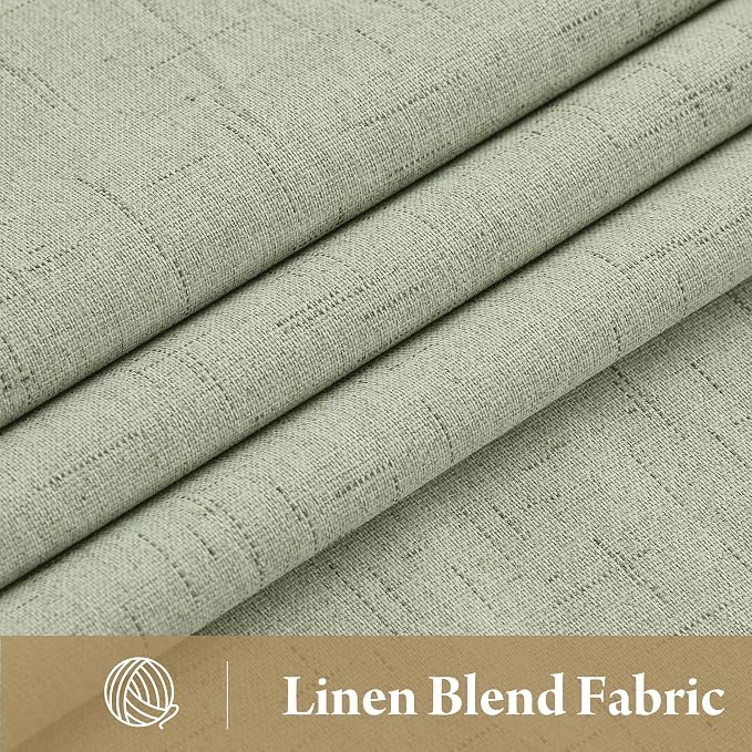 RYB HOME 100% Blackout Sage Green Linen Curtains, Light & Heat Blocking Thermal Privacy Protection Neutral Window Drapes for Living Room Bedroom, 52" W x 90" L, 2 Panels Set