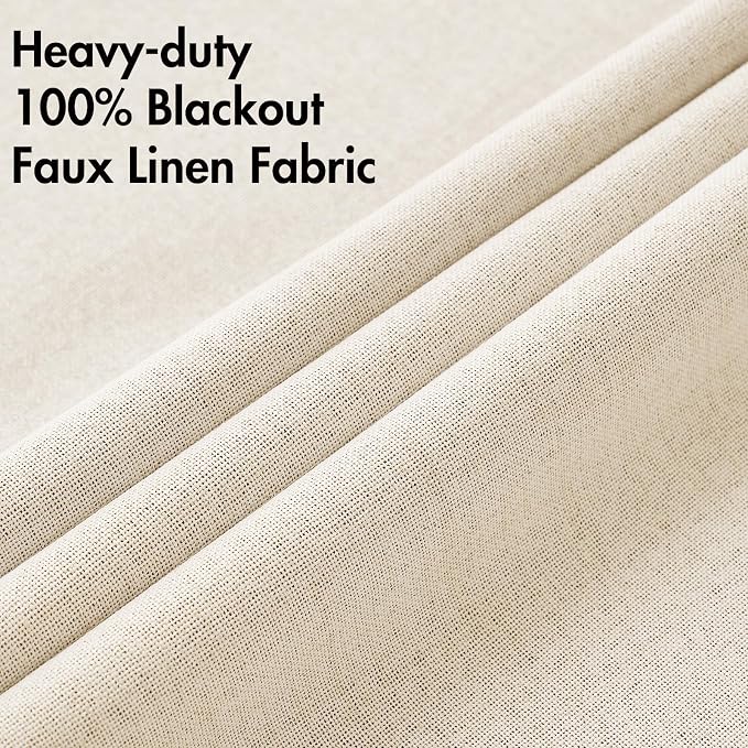 MIULEE 100% Blackout Linen Textured Curtains for Bedroom Solid Thermal Insulated Cream Beige Grommet Room Darkening Curtains & Drapes Luxury Decor for Living Room 52 x 45 Inch (2 Panels)