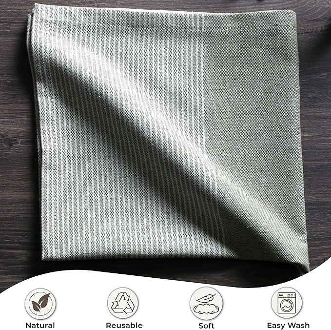 Ramanta Home Cloth Napkins Set of 12 18x18 Inches - Spring Basket Decor Block Striped Dinner Napkins for Easter Farmhouse Wedding, Washable Soft Cotton Durable Table Linen for Everyday Use - Green