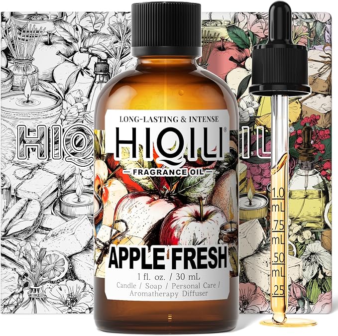 HIQILI Apple Fresh Fragrance Oil for Candle & Soap Making - 1 Fl Oz | for Home or Car Diffuser Use, Bath Bombs & Perfume Making, Long-Lasting Fruity Scent - 30 ML