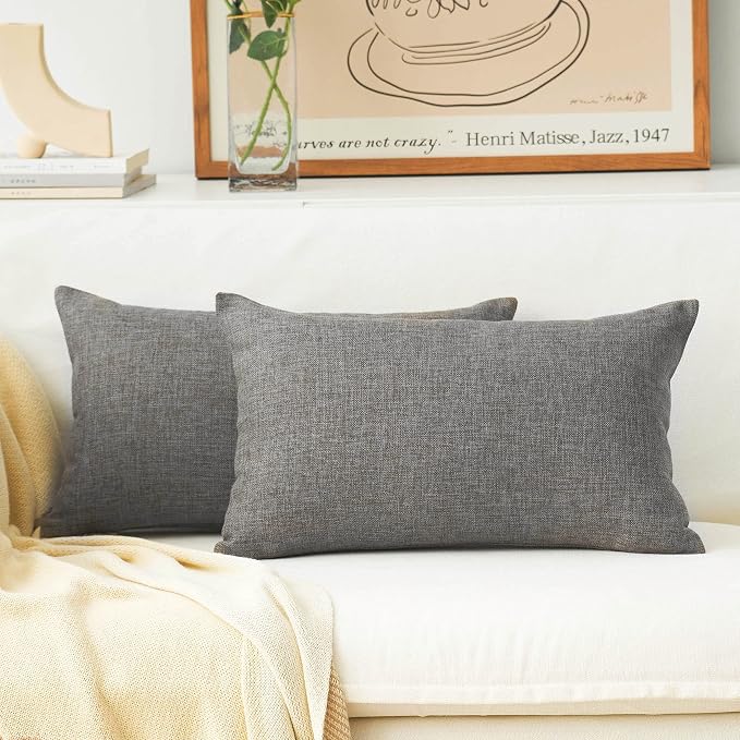 Home Brilliant Decorative Lined Linen Rectangle Cushion Covers Throw Pillow Cases for Car, 12" x 20"(30x50), Set of 2, Dark Grey