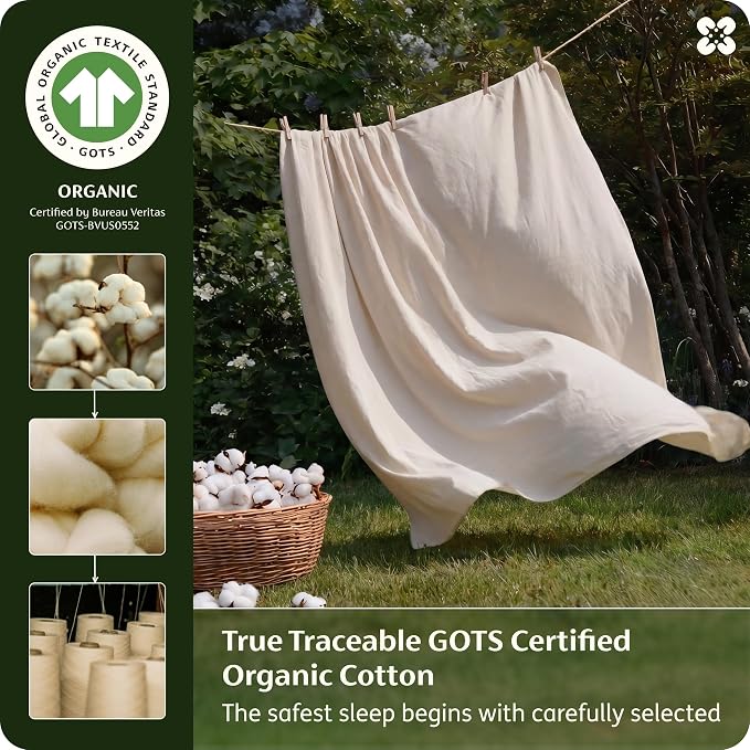 Bedsure 100% GOTS Certified Organic Cotton Sheets, Full Size Sheets, 16" Deep Pocket Bedsheets with Corner Straps, Eco-Friendly, Soft, Breathable & Luxury PureWoven Cotton Hotel Bedding, Linen