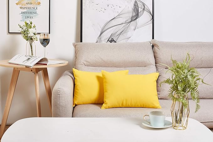 TangDepot 100% Cotton Solid Throw Pillow Cover 12x20 Yellow | 100% cotton, same-color zip, machine wash & air dry. For living room, bedroom, office, car. 42 colors, 135 sizes. Cover only.