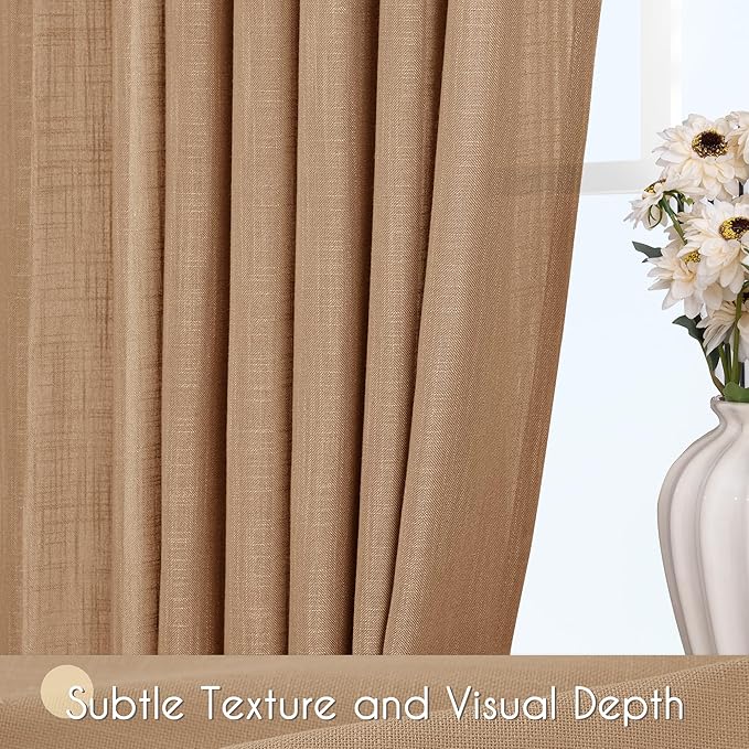Brown Curtains for Living Room Back Tab Modern Farmhouse Semi Sheer Curtains 102 inches Long 2 Panels Set Muted Neutral Window Curtain for Dining Room Bedroom 52x102