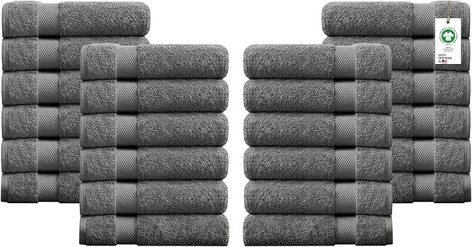 100% Organic Cotton Towels 650 GSM Plush Feather Touch Quick Dry Hand Towel, Pack of 24 GOTS Certified, Oeko-Tex Green Certified, Organic Cotton Hand Towel, 20"X30"