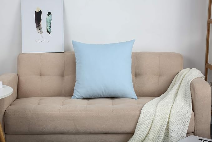 TangDepot Handmade Decorative Solid 100% Cotton Canvas Throw Pillow Covers/Pillow Shams, (28" x28" , Light Blue, 1 Count (Pack of 1)) | 100% cotton, same-color zip, machine wash & air dry. For living room, bedroom, office, car. 42 colors, 448 sizes. Co...