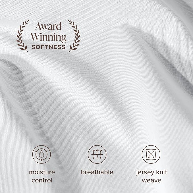 Bare Home 100% Organic Cotton Jersey Sheet Set, Ultra Soft, 100% Cotton - Sheet Set & Pillowcase - Deep Pocket Bed Sheets (Twin XL, White)