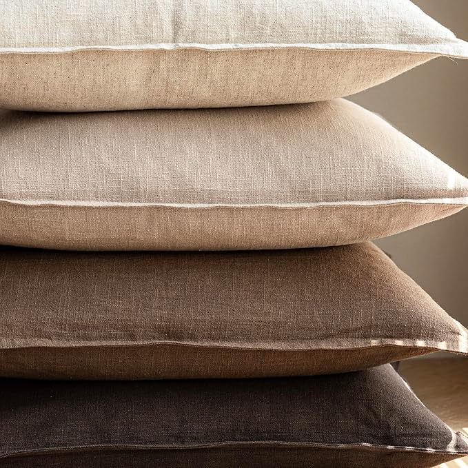 Foindtower Pack of 2, Decorative Linen Soild Throw Pillow Covers Soft Accent Cushion Case Farmhouse Neutral Pillowcase for Chair Couch Sofa Bedroom Living Room Home Decor 26 x 26 Inch Tan Beige