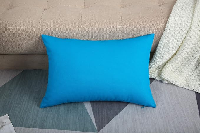 TangDepot Handmade Decorative Solid 100% Cotton Canvas Throw Pillow Covers/Pillow Shams, (12" x20" , Pacific Blue, 1 Count (Pack of 1)) | 100% cotton, same-color zip, machine wash & air dry. For living room, bedroom, office, car. 42 colors, 122 sizes. ...