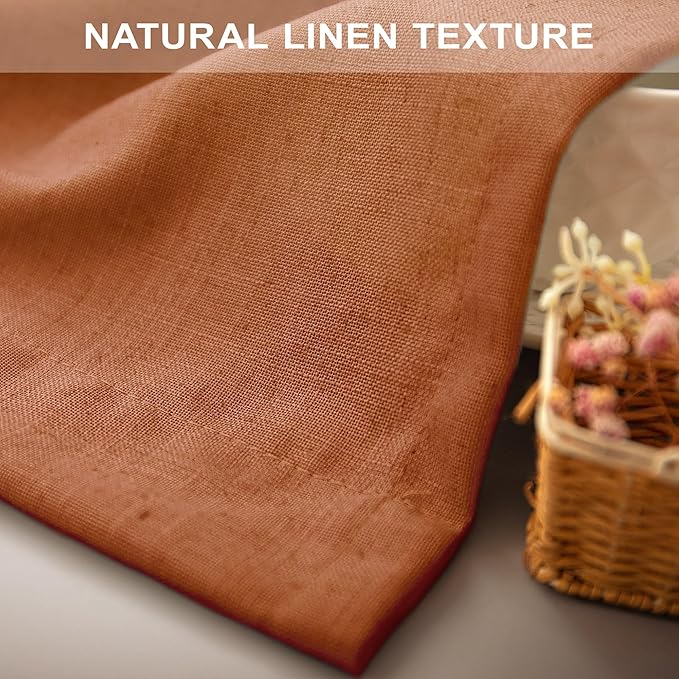 Burnt Orange Curtains 108 Inches Long for Living Room Dining 2 Panels Back Tab Pocket Drape Light Filtering Semi Sheer Linen Curtains for Bedroom Patio Door Autumn Neutral Earth Tone Decor Rust 52x108