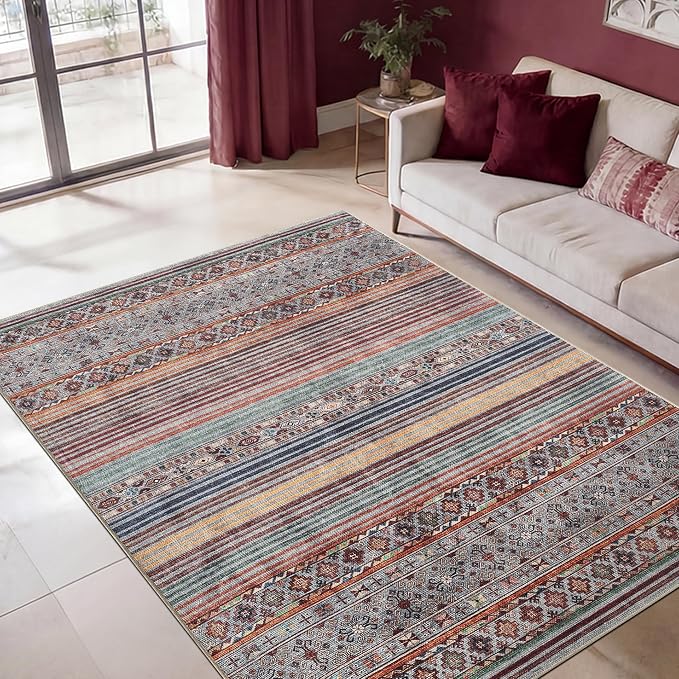 Keen Home Design 48"x72" Rug - Machine Washable Area Rug with Non-Slip Backing, Ideal for Living Room, Dining Room, Bedroom - Vintage, Easy Clean, Durable, Low Pile Rug - (4' x 6')