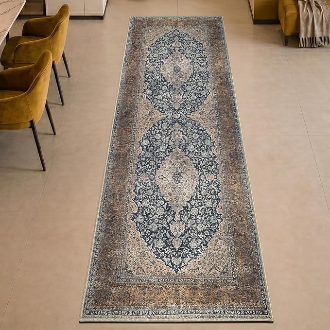 Keen Home Design 30"x84" Rug - Machine Washable Runner Rug with Non-Slip Backing, Ideal for Hallway, Entryway, Kitchen, Laundry Room - Vintage, Easy Clean, Durable, Low Pile Rug - (2'6" x 7')