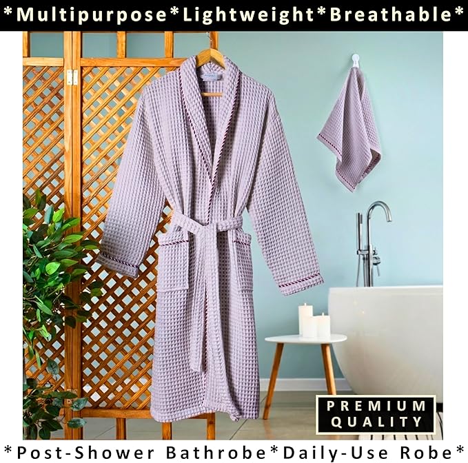 PÜSKÜL Luxury Waffle Robe for Women & Men - Natural 100% Turkish Cotton Bathrobe - Housecoat Womens & Housecoat Mens