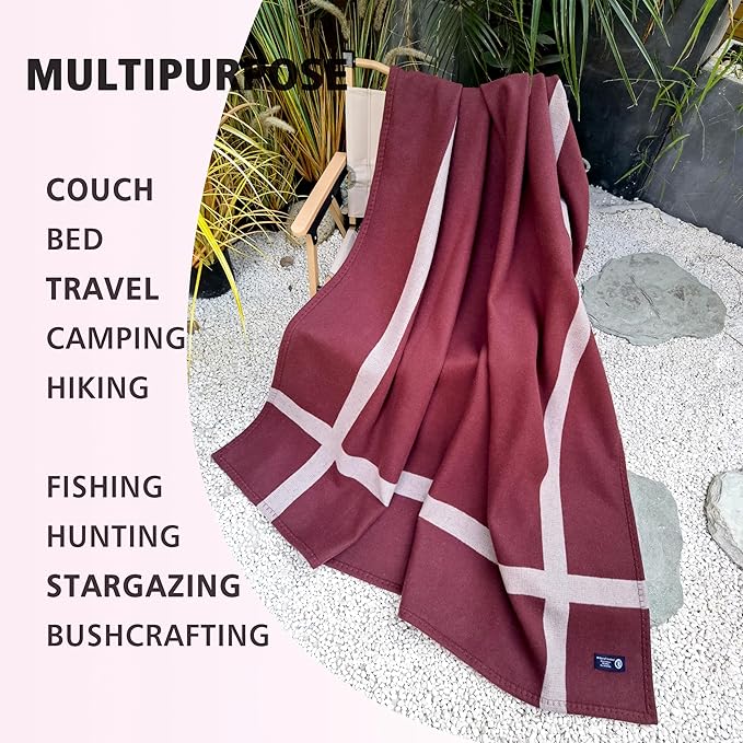 Wool Blanket & Throws 90% Wool Warm Blanket Soft Couch Blankets 75"x55" Twin Throw Blankets for Living Room, Camping, Outdoors, or Car Travel with Exquisite Box for Gift (Maroon)