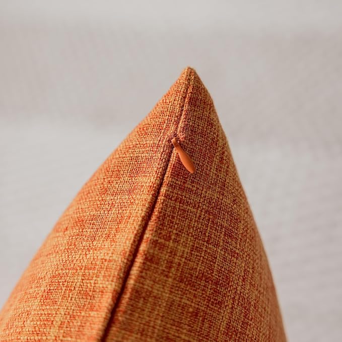 Home Brilliant Set of 2 Burnt Orange 18x18 Throw Pillow Covers Vintage Lined Linen Fall Decorative Pillowcases for Office Living Room Couch Car Accent Cushion Covers, 18 x 18 Inch, Orange