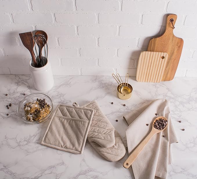 DII 100% Cotton Solid Chambray Kitchen Set, Potholders, Natural, 2 Piece