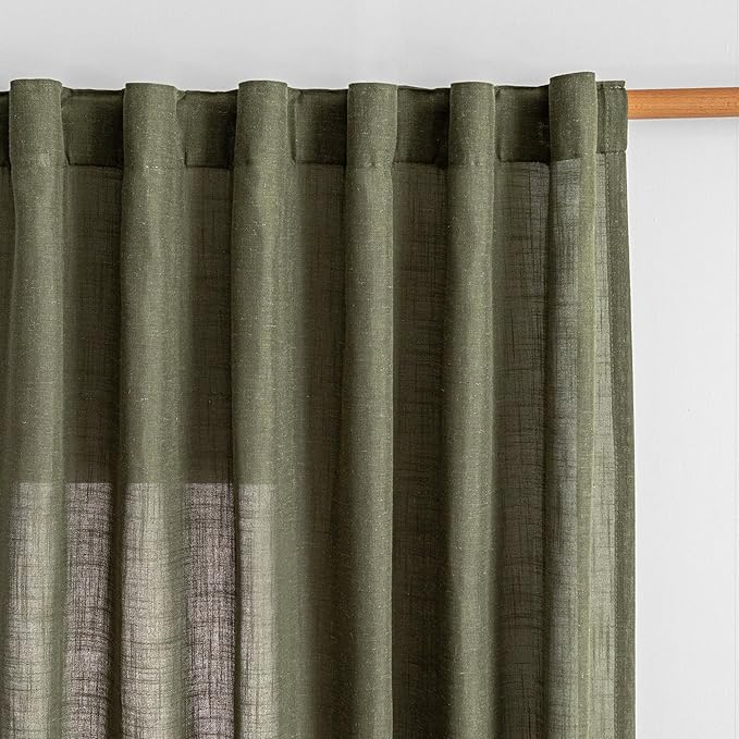 MYSKY HOME 72 Inches Long Semi Sheer Curtains Light Filtering Window Drapes Door Curtains for Closet Doorways, Short Curtain Panels Elegant Look for Classroom/Guestroom, 50" x 72", Olive Green, 2 Pcs