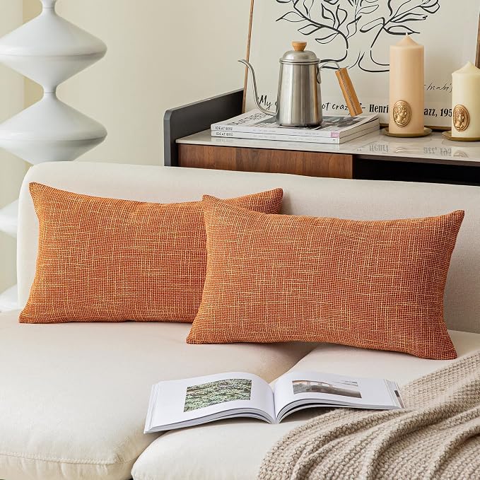 Kevin Textile Pack of 2 Fall Lumbar Pillow Covers Deluxe Home Decorative Super Soft Lumbar Throw Pillow Cover Cushion Case for Seasonal Autumn (12 x 20 inch, Orange)