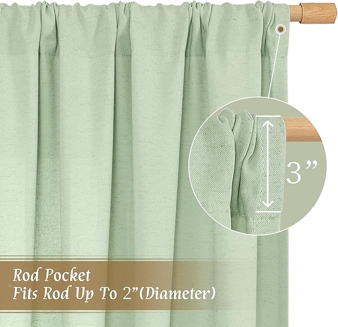 LAMIT Linen Curtains 84 inches for Bedroom, Faux Linen Textured Light Filtering Drapes Rod Pocket Boho Semi Sheer Panels for Farmhouse/Living Room, 2 Panels, 52 x 84 Inch, Light Green
