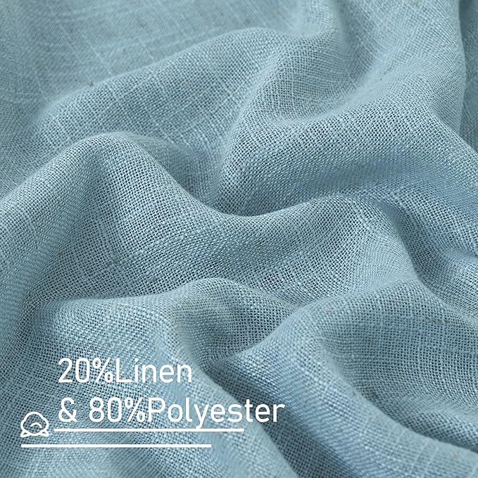 LAMIT Stone Blue Linen Curtains 54 Inch Length 2 Panels, Light Filtering Panels Back Tab and Rod Pocket Country Decor Drapes for Bathroom/Window/Bedroom, 52 x 54 Inch