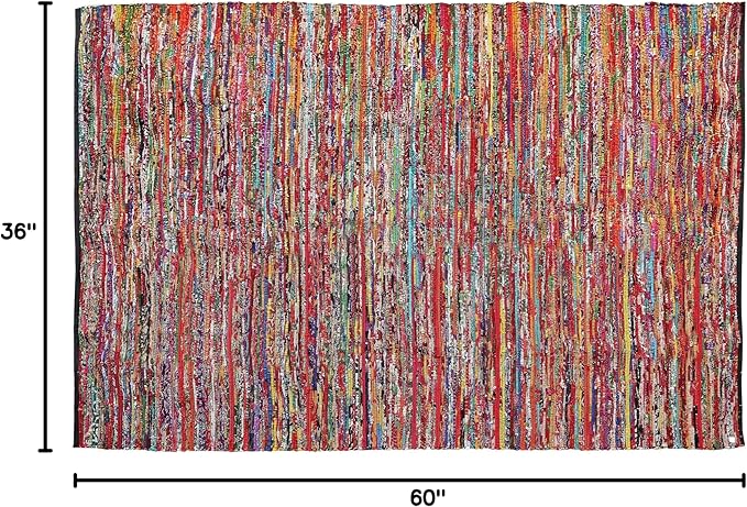 Ramanta Home Cotton Chindi Hand Woven Rug - 3x5 ft Multi Color, Reversible Area Rugs for Living Room, Kitchen, Bedroom, Biodegradable Bohemian Throw Carpet for Hpme & Office Patio - 36x60 Inches