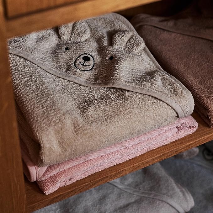 Hooded Baby Towel – 100% Organic Cotton Baby Bath Towels – Baby Boy and Girl Newborn Essentials - Super-Soft and Absorbent. (Bear Fog)