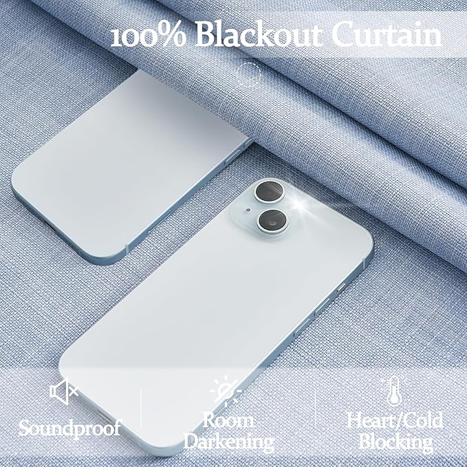 Light Blue Blackout Curtains 96 Inches Long 2 Panels Set for Living Room, Memory Trained Pinch Pleated Double Layer Thick Linen Insulated Noise Reducing Decorative Window Drapes for Bedroom 40"Wx96"L