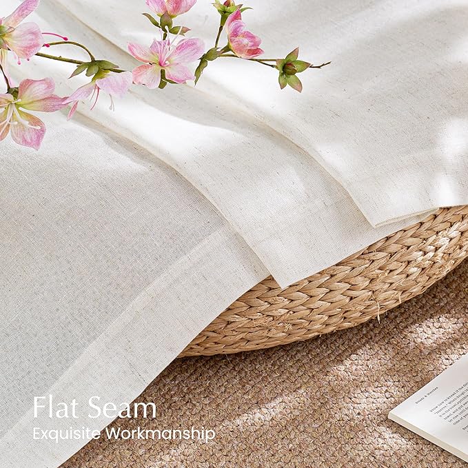 NICETOWN Cream Semi Sheer Linen Curtains 84 inches Long, Rod Pocket & Back Tab Thick Flax Blend Privacy with Light Filtering Window Treatments for Bedroom/Living Room, W55 x L84, 2 Panels