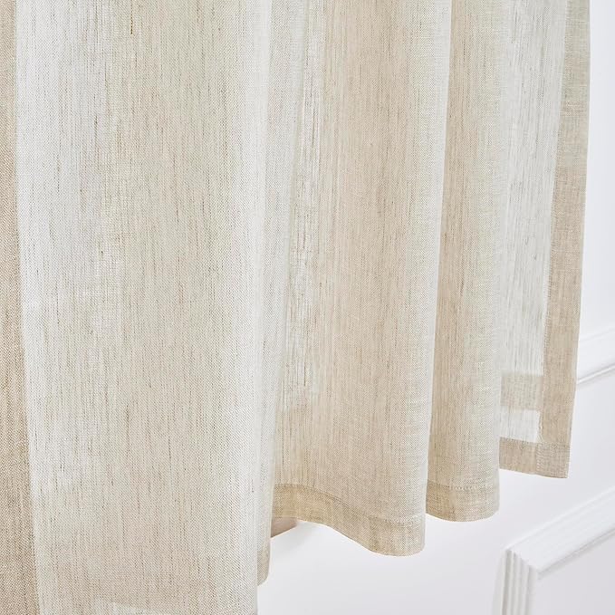 Solino Home 100% Pure Linen Sheer Curtain 36 Inches - European Flax Light Natural Curtain 52 x 36 Inch - Light Filtering Window Treatment Panel for Kitchen, Cafe, Bedroom, Living Room - 1 Panel