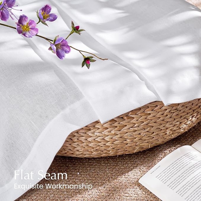 NICETOWN White Linen 102 inch Curtains, Back Tab/Rod Pocket with Pleat Tape Privacy Added with Light Filtering Semi Sheer Window Treatments for Living Room, W52 x L102, 2 Panels