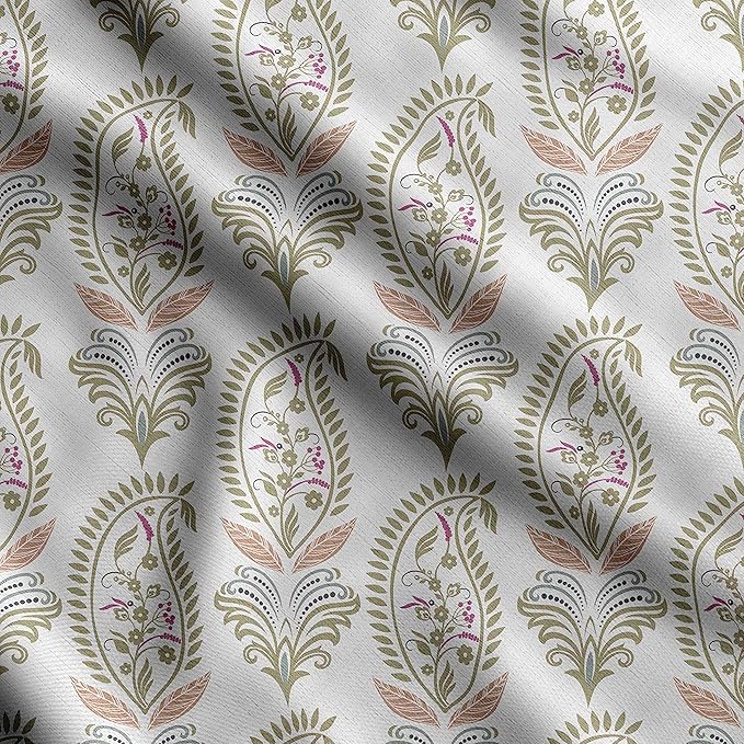 Soimoi Lightweight Velvet Fabric - Beige - Asian Print, Unstitched Material - 58" Wide, Perfect Fabric for Upholstery, Fashion and Craft Projects, 1 Yard