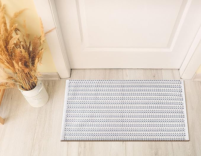Cotton Chalk Stripe Woven Area Rug 2x3 Feet - Blue, Farmhouse Soft & Durable Decorative Washable Floor Rugs Ideal for Entryway, Bedroom, Kitchen | Geomatric Pattern Nersery Space Reversible Door Mats