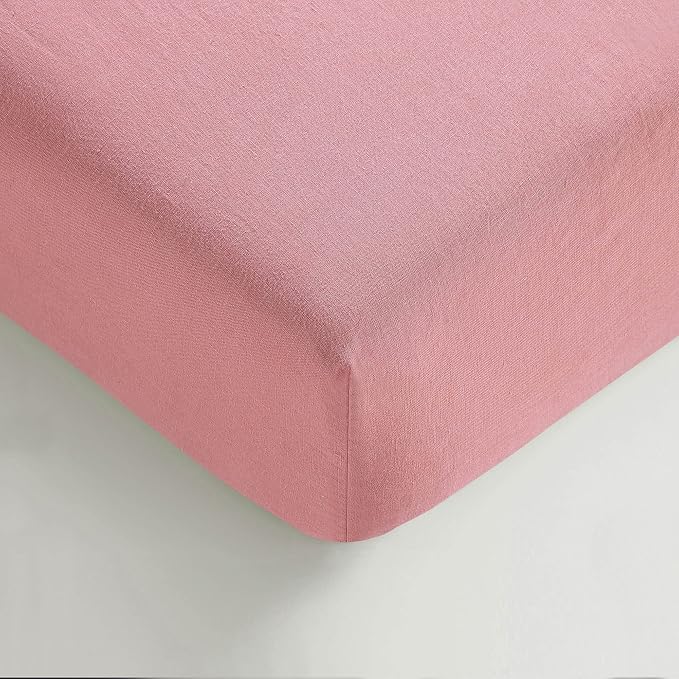 Sijo Stone Washed Organic French Linen Bed Sheet Set, GOTS Certified Organic, Best Cooling Linen Sheet Award by Sleep Foundation, 3 Piece - 2 Pillowcases and 1 Fitted Sheet (Pink Clay, King)