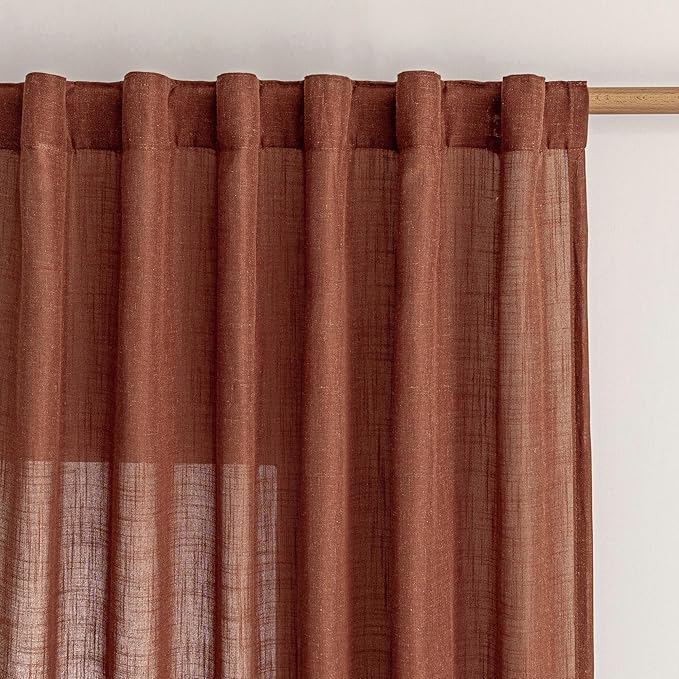 MYSKY HOME 90 Inches Long Curtains for Living Room Light Filtering Semi Sheer Curtains Bedroom Window Drapes Privacy Back Tab Farmhouse Rustic Boho Modern Country, Terracotta, 50" x 90", 2 Panels
