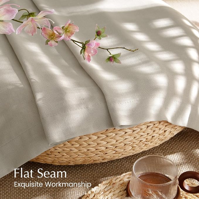 NICETOWN Semi Sheer Curtains 96 inches Long, Rod Pocket & Back Tab Linen Blend Light Filtering Window Treatments Privacy Added Drapes for Living Room, Cocoa Cream, W55 x L96, 2 Panels