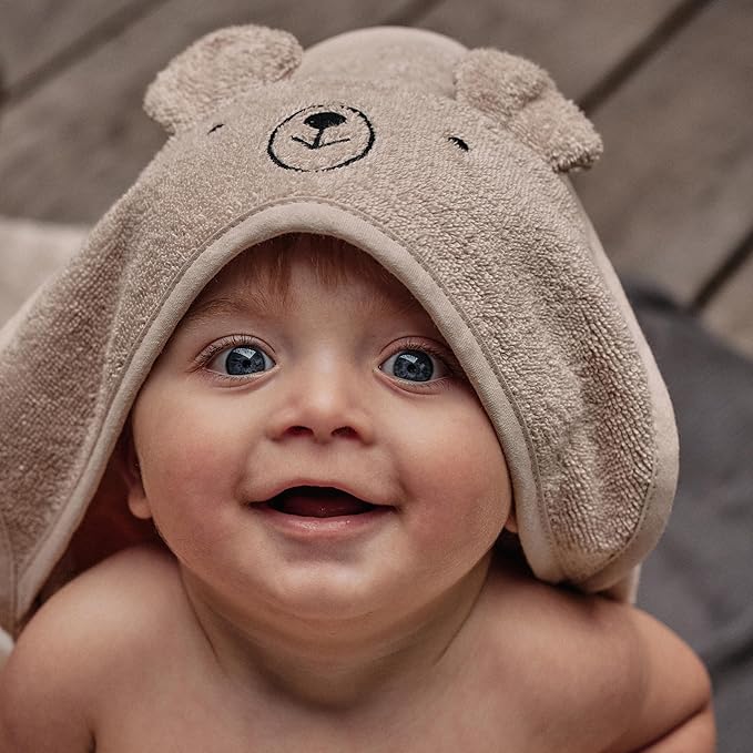 Hooded Baby Towels – 100% Organic Cotton Baby Bath Towels – Baby Girl Newborn Essentials - Super-Soft and Absorbent. (2-Pack Rabbit Blush and Bear Fog)