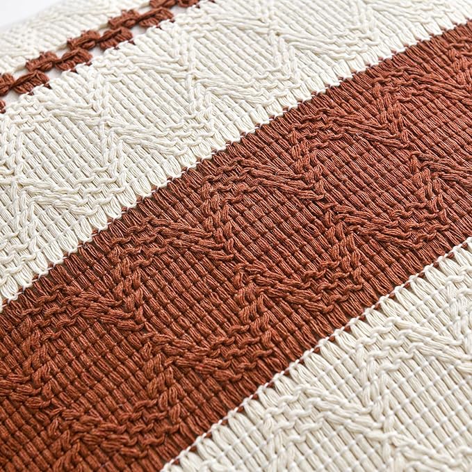 Fancy Homi Set of 1 Rust Boho Decorative Throw Pillow Covers 20x20 Inch for Couch Bed Sofa, Aesthetic Modern Organic Fall Room Decor, Soft Cotton Cute Terracotta Textured Farmhouse Cushion Case