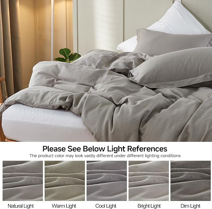 Simple&Opulence French Linen Duvet Cover Set 78" x 86"- 3 Pieces (1 Comforter Cover,2 Pillowcases)- Natural Flax Cotton Blend-Solid Color Breathable Farmhouse Bedding-Grey, Full