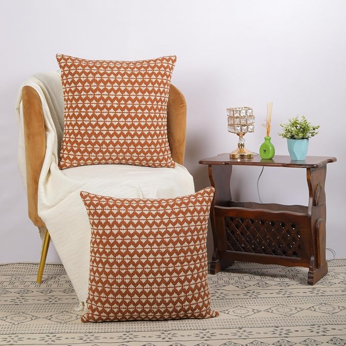 Trade Star Set of 2 Pillow Covers Cotton Decorative Throw Pillow Case Handloomed Cushion Covers Premium Quality Pillow Sham Farmhouse Decor 20x20 Inches