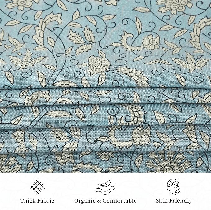 Handmade Block Print 100% Thick Cotton 20 x 20 inch Throw Pillow Cushion Cover with Zipper - Pillowcase for Bedroom, livingroom, Couch, Sofa, Outdoor, Chair, Bed, Home Décor-Lina (Misty Blue)