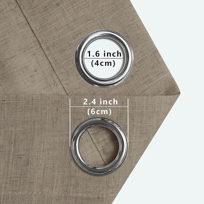 Pitalk Taupe Linen Curtains 72 Inches Long 2 Panels Grommet Privacy Added Thick Flax Not See Through with Light Filtering Retro Window Drapes Burlap Neutral Curtains for Bedroom Living Room W52 x L72