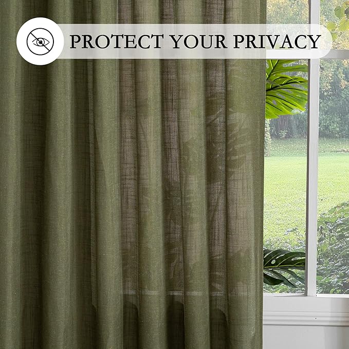 MYSKY HOME 72 Inches Long Semi Sheer Curtains Light Filtering Window Drapes Door Curtains for Closet Doorways, Short Curtain Panels Elegant Look for Classroom/Guestroom, 50" x 72", Olive Green, 2 Pcs