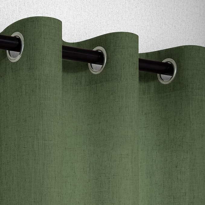 Pitalk Olive Green Curtains 96 Inches Long for Living Room 2 Panels Grommet Semi Sheer Linen Drapes Boho Home Decor Modern Farmhouse Light Weight Forest Avocado Dark Green Curtains for Bedroom 52x96