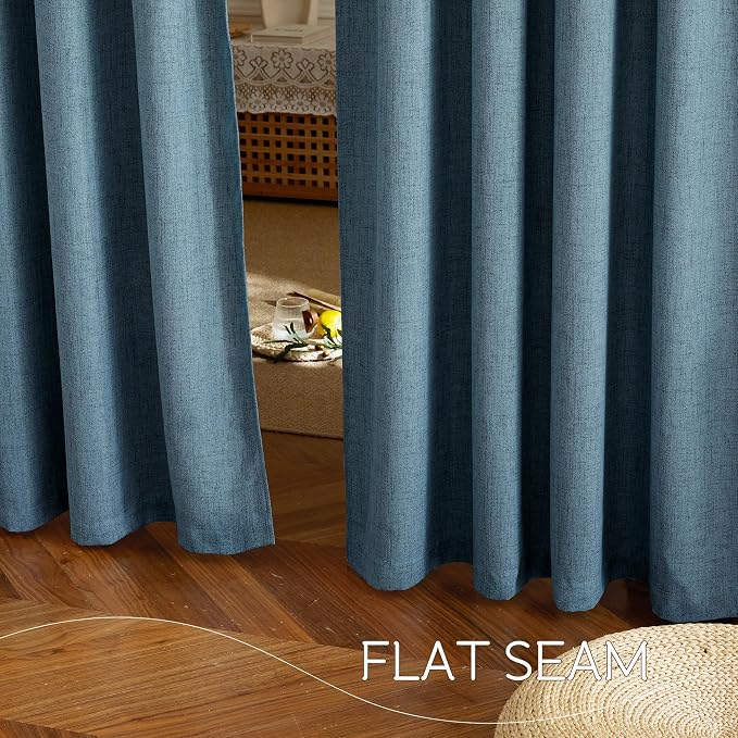 NICETOWN Linen Curtains 84 Inches Long 2 Panels for Bedroom Living Room, Privacy Linen Textured Window Drapes Semi Sheer Light Filtering Grommet Burlap Look Curtains, 52" W x 84" L, Stone Blue
