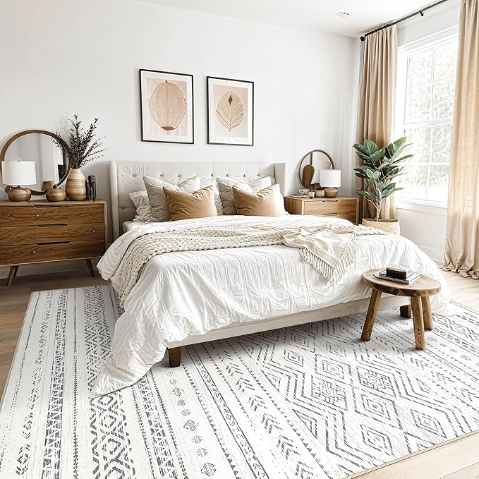 Tortania Area Rug Living Room Rugs- 5x7 Washable Large Soft Neutral Boho Moroccan Bohemian Farmhouse Rug Indoor Floor Carpet for Bedroom Under Dining Table Home Office Decor - Beige Gray