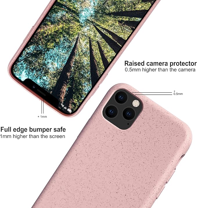 eplanita Eco Mobile Phone Case Compatible with iPhone 11 Pro Max, Plant Fiber, Drop Protection Cover, Durable and Sustainable (for iPhone 11 Pro Max, Pink)