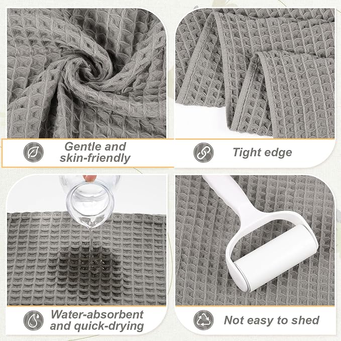 SmoothNovelty 4 Pack 100% Cotton Waffle Bath Towels 28 x 55 Inch Oversize Waffle Weave Towel Quick Dry Absorbent Soft Lightweight Blanket for Bathroom Shower Spa Yoga Beach Pool Travel, Gray