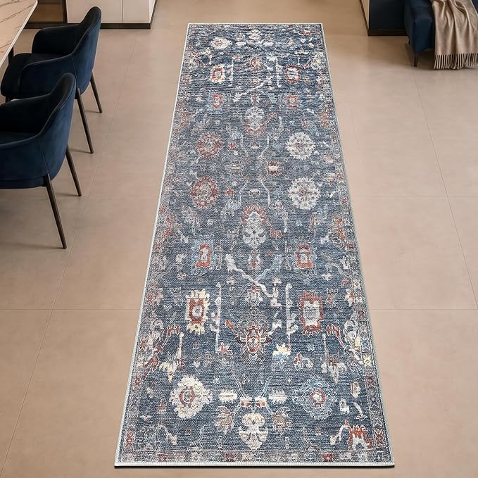 Keen Home Design 30"x144" Rug - Machine Washable Runner Rug with Non-Slip Backing, Ideal for Hallway, Entryway, Kitchen, Laundry Room - Vintage, Easy Clean, Durable, Low Pile - (2'6" x 12')